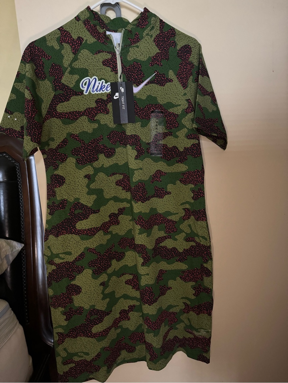 Nike Green and Burgundy Camo Short Sleeve Dress
